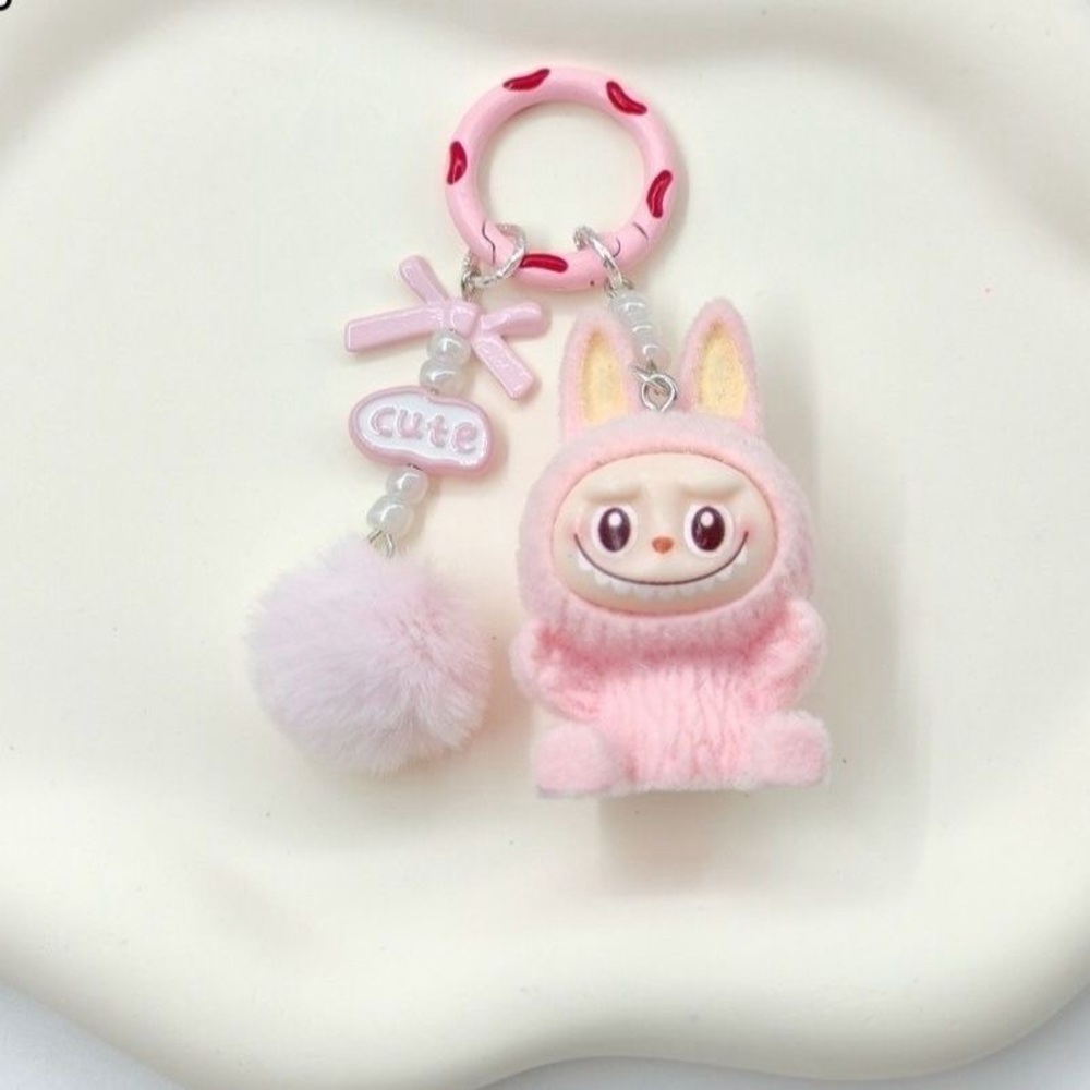 10PCs Fuzzy Labubu Keychains with Pom-pom. Cute Monster Bunny Charm-Not Pop Mart - Picture 5 of 16